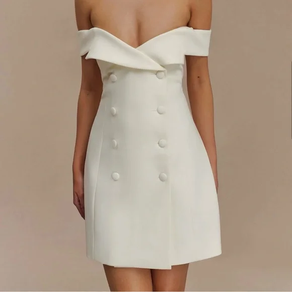 Brand New Meshki Strapless Mini Dress. Ivory. Off Shoulder Suiting Style.XS size - Picture 14 of 16
